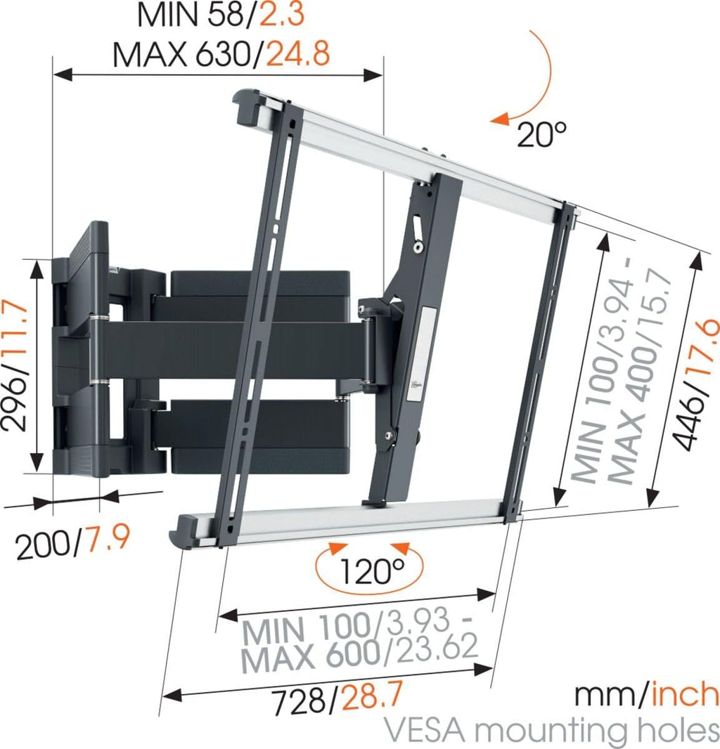 Thin 550 Ultra Strong Full-Motion TV Wall Mount for Large (40-100 Inch) or Heavy (Max. 154Lbs / 70 Kg) Tvs Swivels up to 120º Tiltable Max. VESA 600X400 Ultra Slim TV Wall