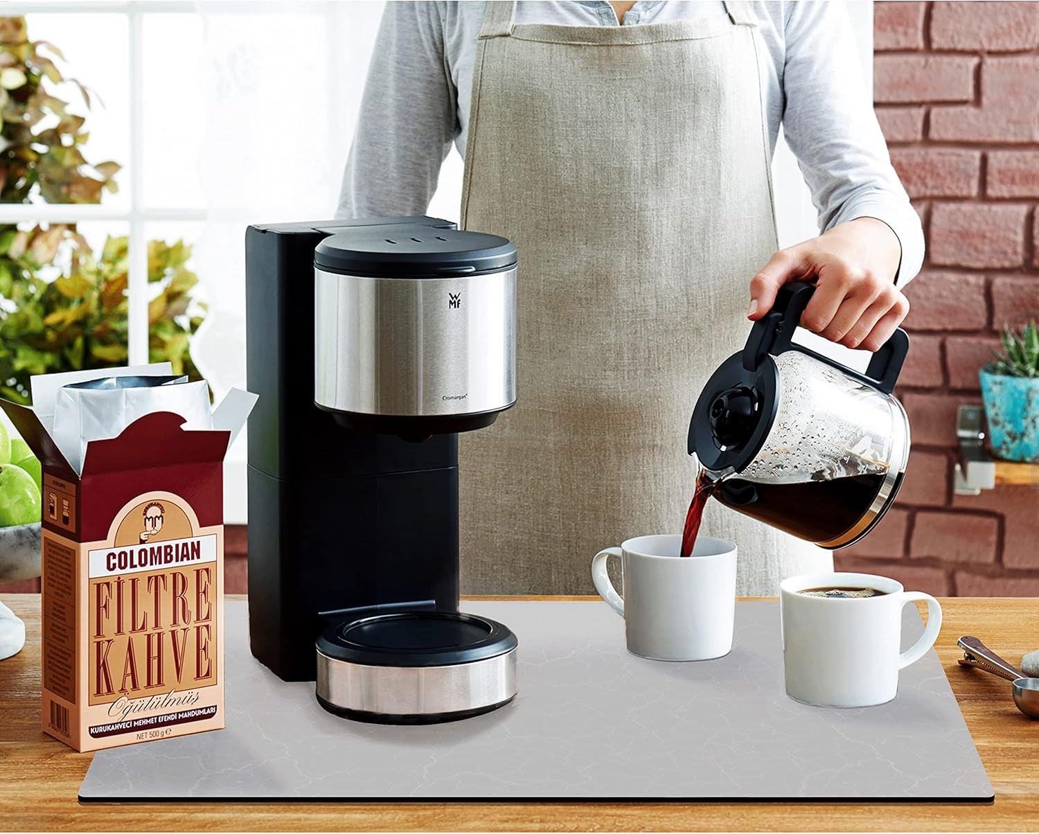Coffee Maker Mat for Countertops, Coffee Bar Accessories Fit under Coffee Machine Mat, 19"X12" Rubber Backed Coffee Pots, Table Mat under Appliance, Dish Drying Mat, Marble Gray for Kitchen Counter