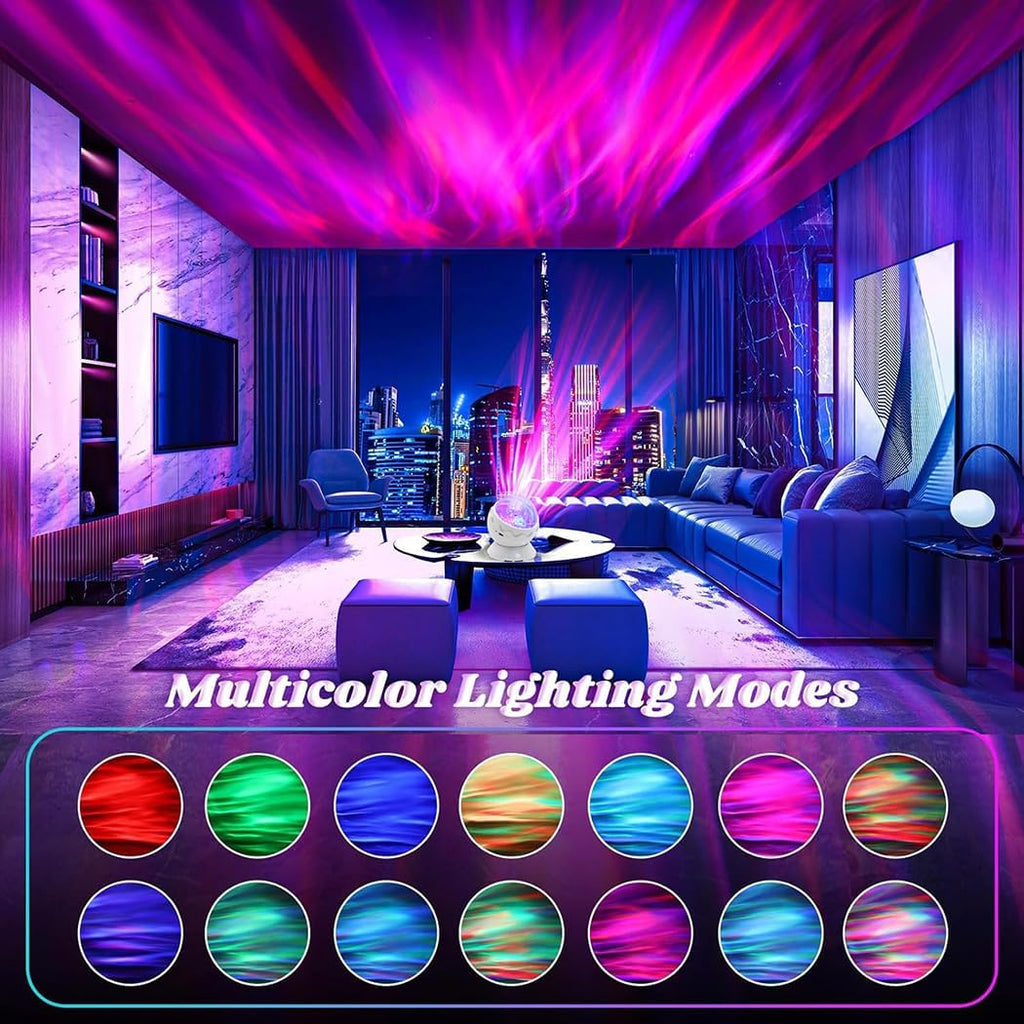 Whole Room Coverage Area Northern Lights Projector Galaxy Aurora 8 Effects Combinations with Night Light Egg Cover for Bedroom Light Sleep (White)