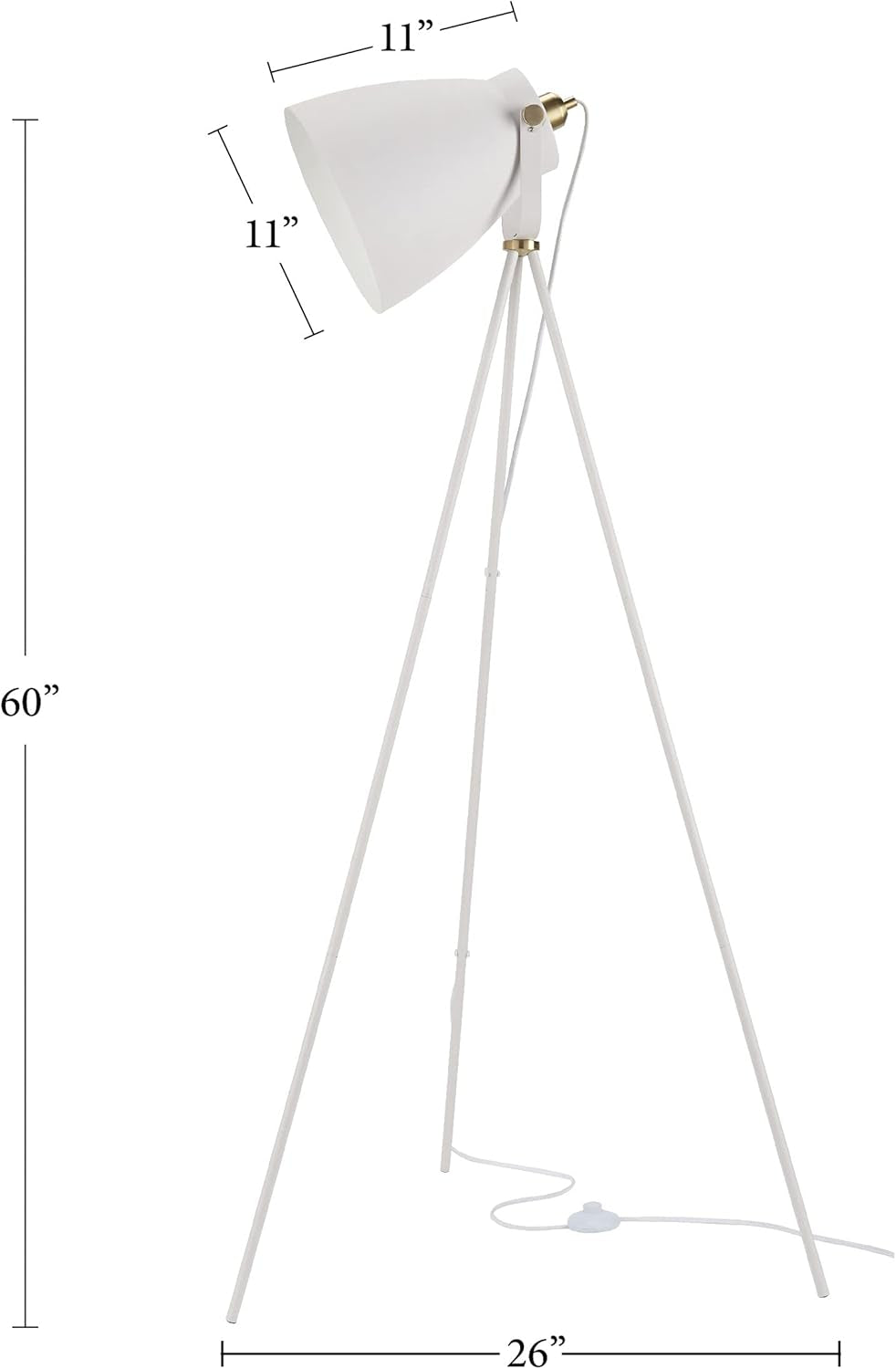 Home 57" Tripod Floor Lamp, Modern, Industrial, Transitional for Bedroom, Living Room, Office, White