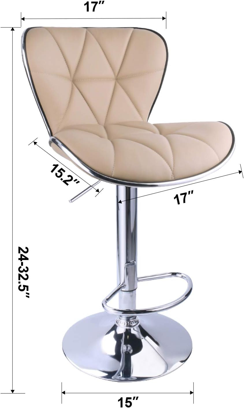 Leader Shell Back Bar Stools Set of 2, Adjustable Bar Stool with Back, Swivel Barstools (Khaki)