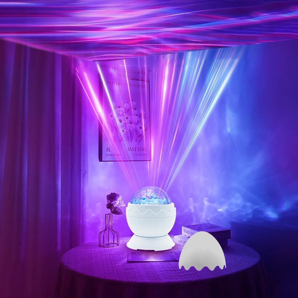 Whole Room Coverage Area Northern Lights Projector Galaxy Aurora 8 Effects Combinations with Night Light Egg Cover for Bedroom Light Sleep (White)
