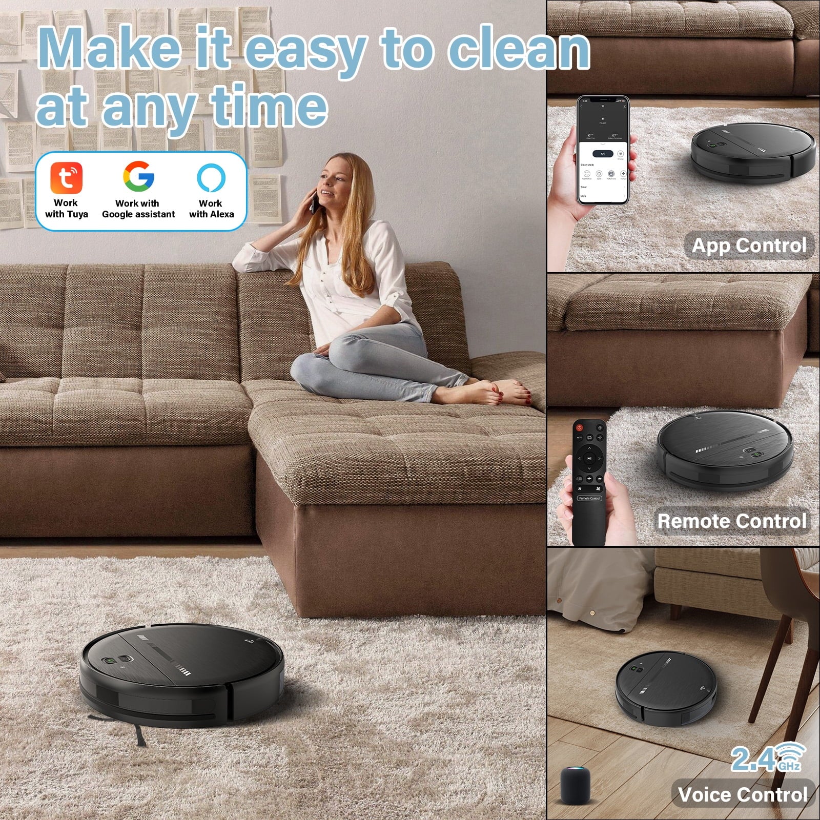 Robot Vacuum Cleaner, Robot Vacuum Mop Combo, with Alexa/Wifi/App Connection, for Pet Hair, Hard Floor