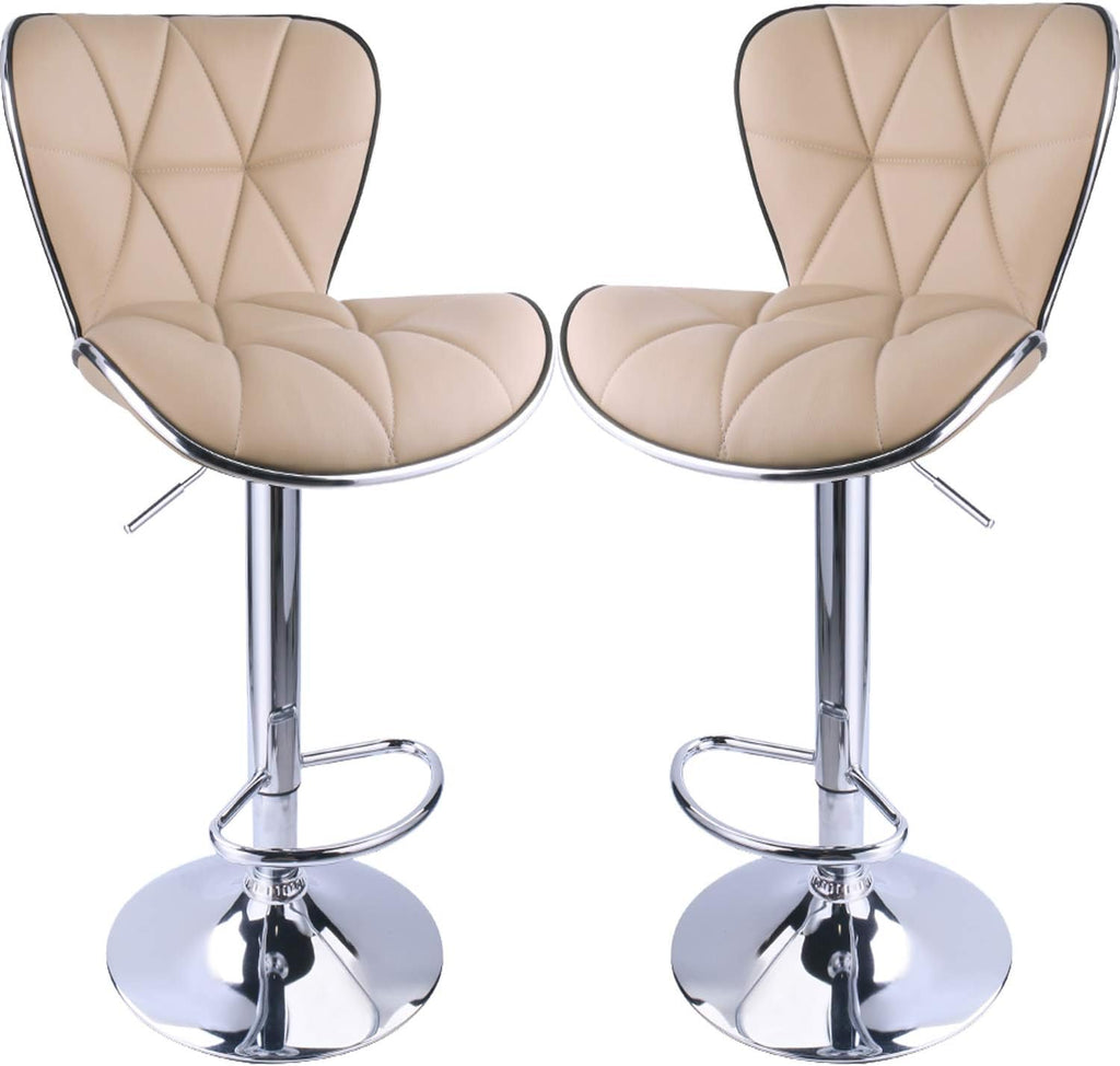 Leader Shell Back Bar Stools Set of 2, Adjustable Bar Stool with Back, Swivel Barstools (Khaki)