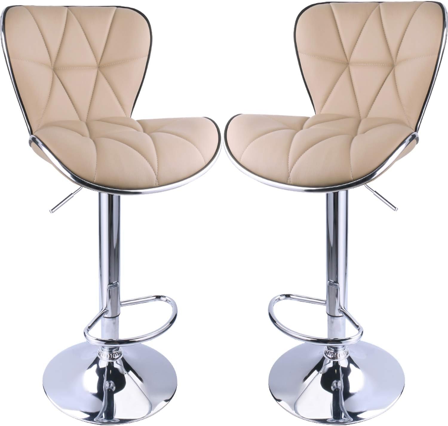 Leader Shell Back Bar Stools Set of 2, Adjustable Bar Stool with Back, Swivel Barstools (Khaki)