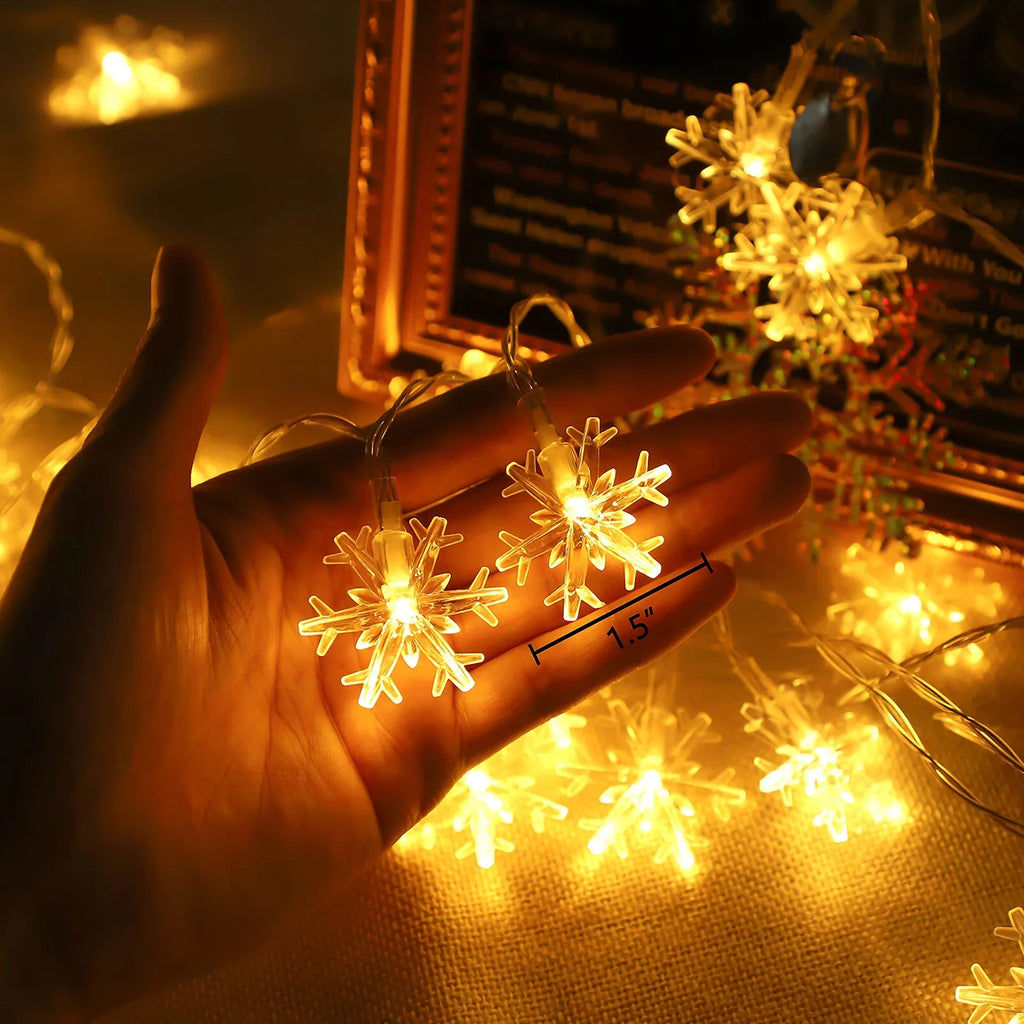 Christmas Lights, Snowflake String Lights Battery Operated Waterproof, LED Fairy Lights for Xmas Garden Patio Bedroom Party Decor Christmas Decorations, 5 Pack