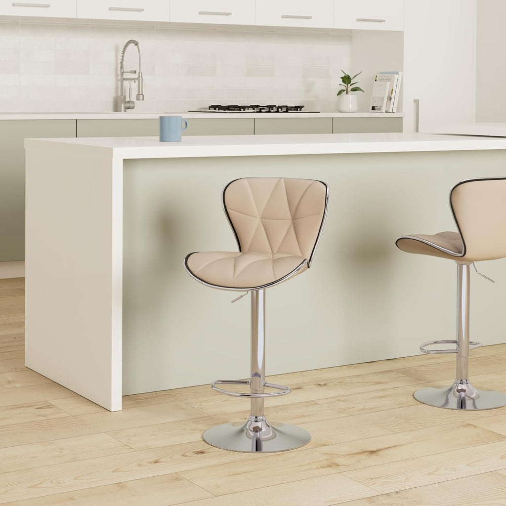 Leader Shell Back Bar Stools Set of 2, Adjustable Bar Stool with Back, Swivel Barstools (Khaki)