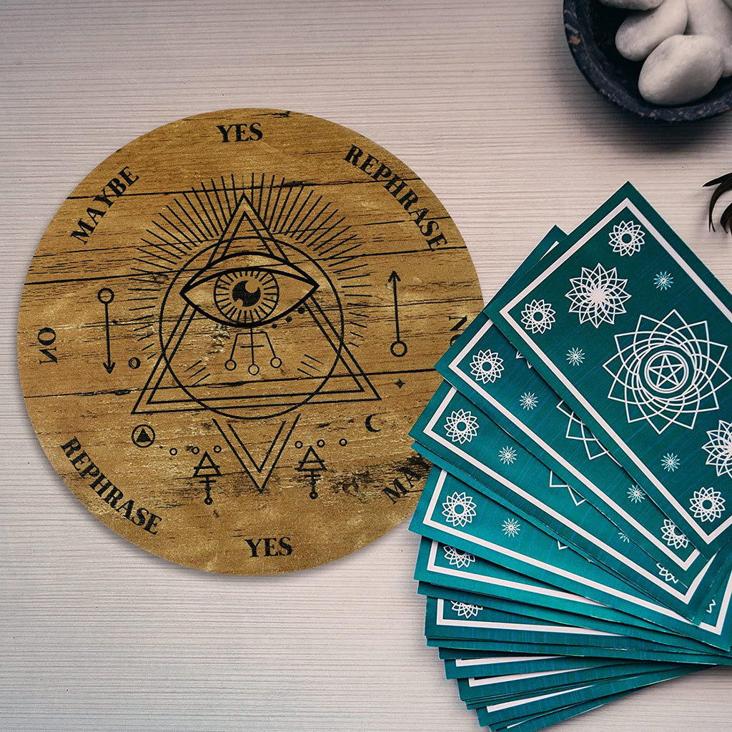 Wooden Pendulum Board Dowsing Divination Pendulum Witchcraft Altar Supplies with Crystal Necklace and Metaphysical Message Board Kit, 3.9 Inch(Wood Color)