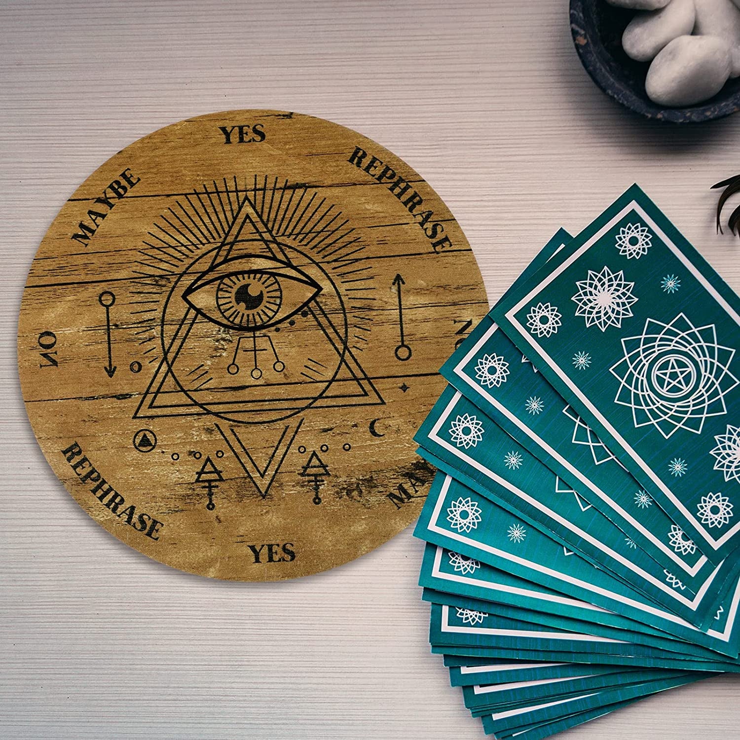 Wooden Pendulum Board Dowsing Divination Pendulum Witchcraft Altar Supplies with Crystal Necklace and Metaphysical Message Board Kit, 3.9 Inch(Wood Color)