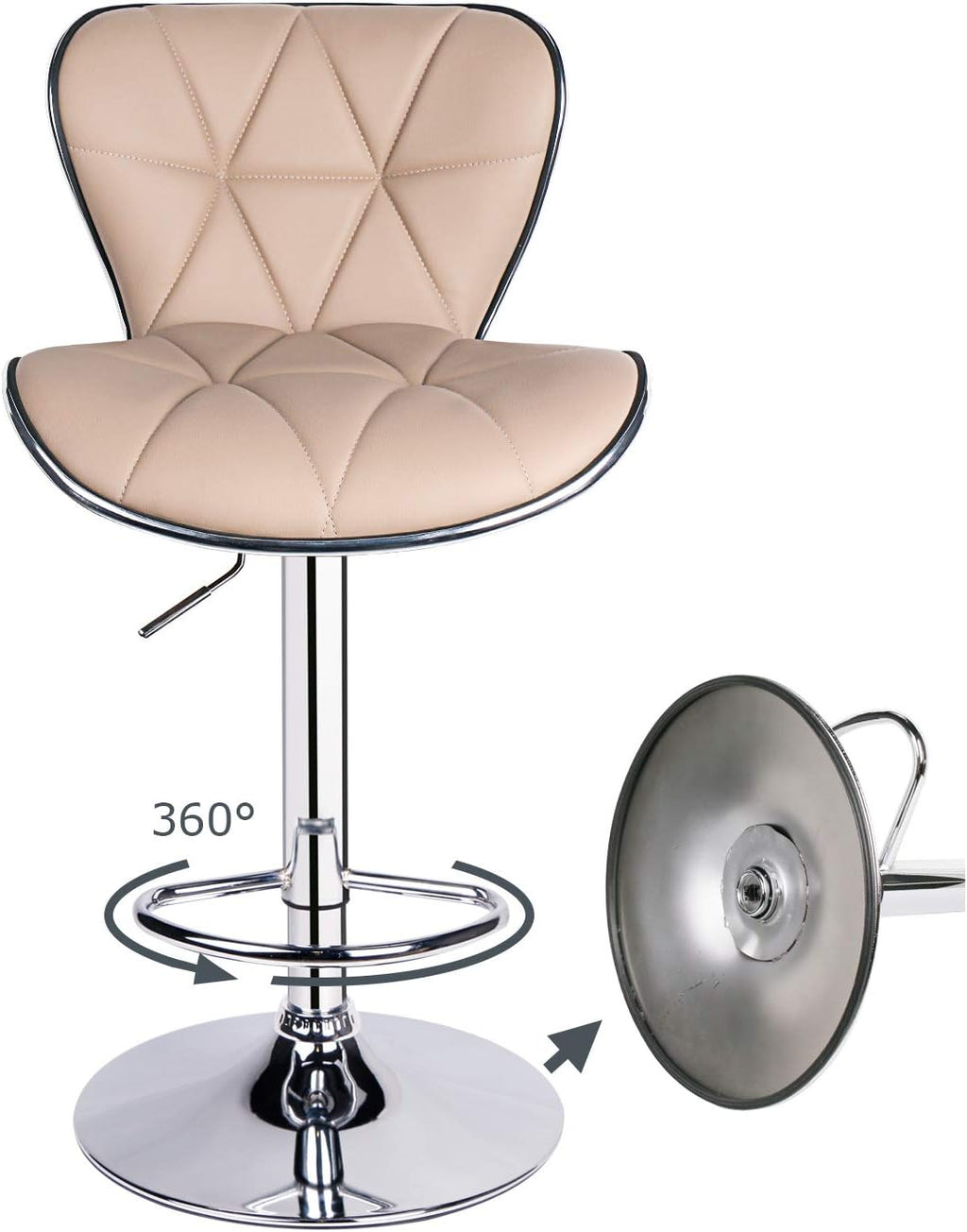 Leader Shell Back Bar Stools Set of 2, Adjustable Bar Stool with Back, Swivel Barstools (Khaki)