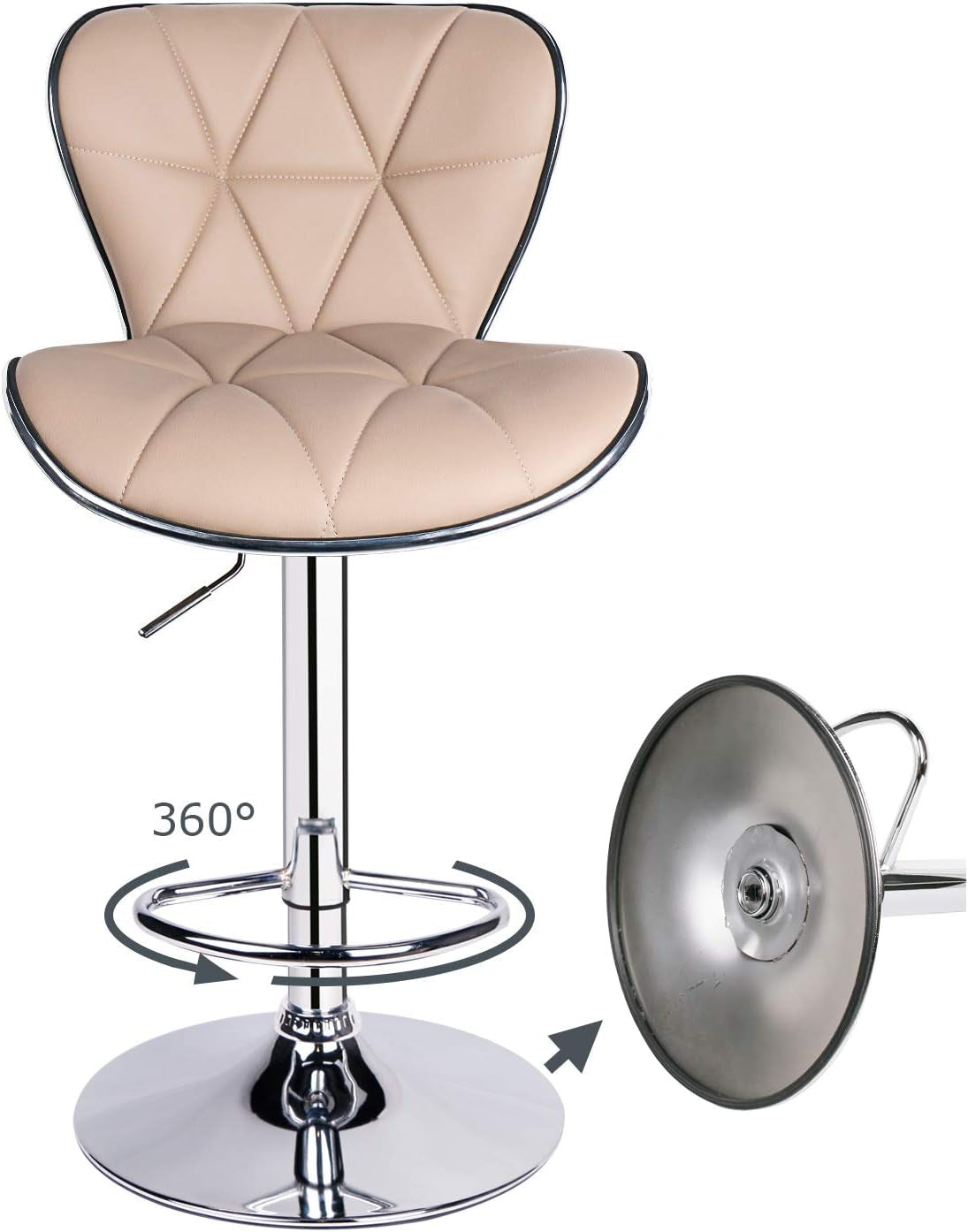Leader Shell Back Bar Stools Set of 2, Adjustable Bar Stool with Back, Swivel Barstools (Khaki)