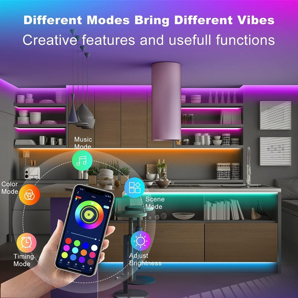 Smart APP Control Music Sync RGB Color Changing Led Strip Lights - 30Ft for Bedroom, Kitchen and Party