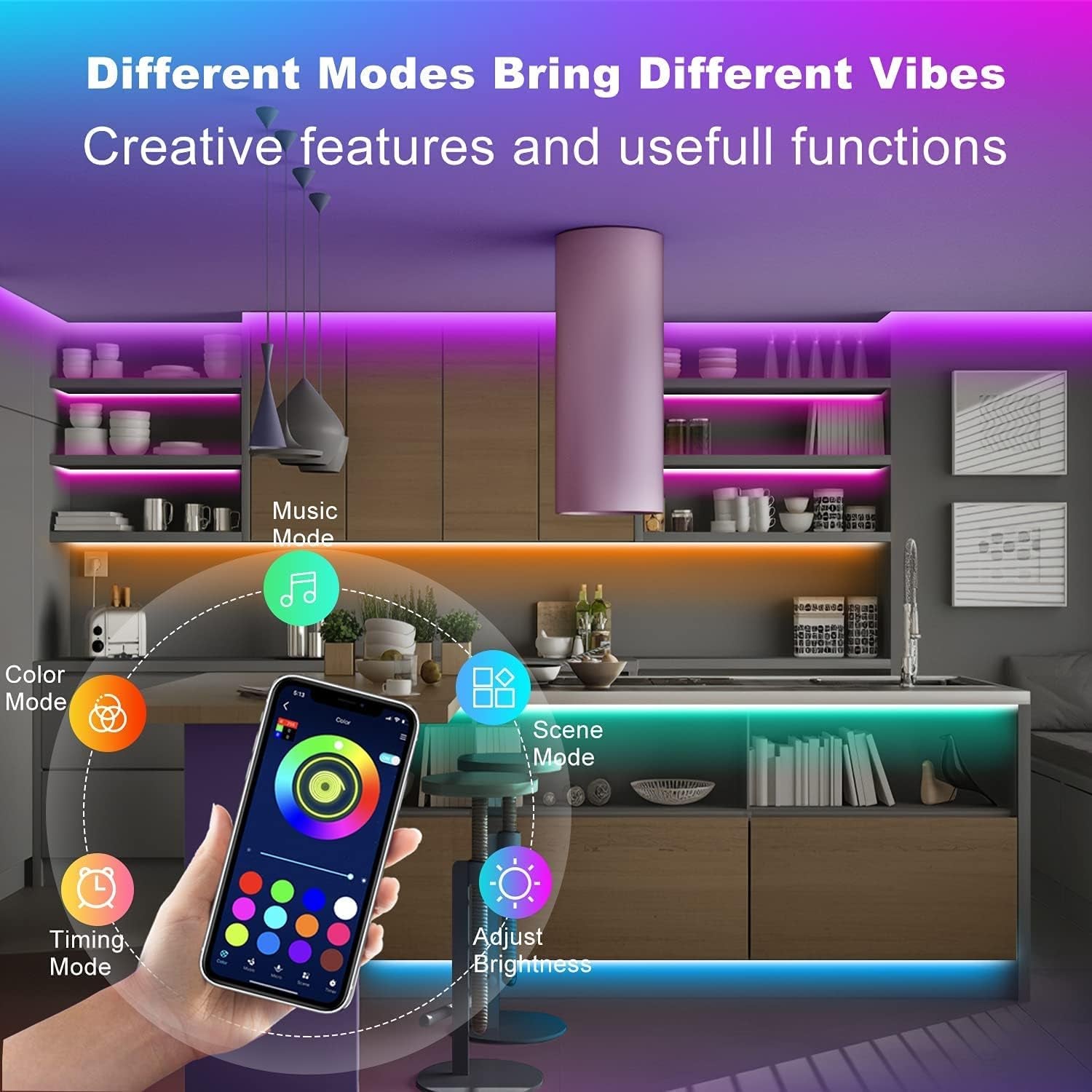 Smart APP Control Music Sync RGB Color Changing Led Strip Lights - 30Ft for Bedroom, Kitchen and Party