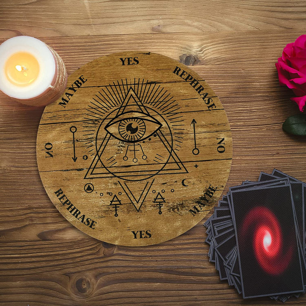 Wooden Pendulum Board Dowsing Divination Pendulum Witchcraft Altar Supplies with Crystal Necklace and Metaphysical Message Board Kit, 3.9 Inch(Wood Color)