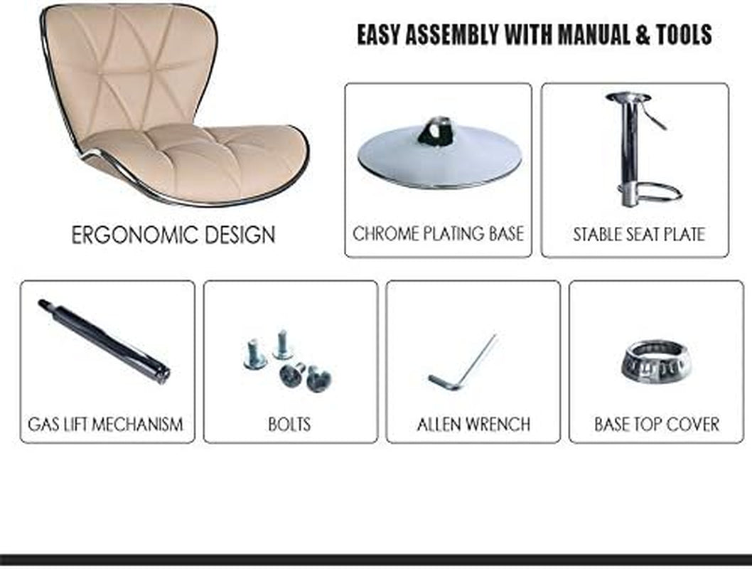 Leader Shell Back Bar Stools Set of 2, Adjustable Bar Stool with Back, Swivel Barstools (Khaki)