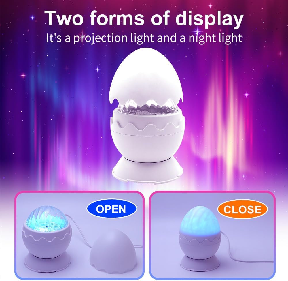 Whole Room Coverage Area Northern Lights Projector Galaxy Aurora 8 Effects Combinations with Night Light Egg Cover for Bedroom Light Sleep (White)